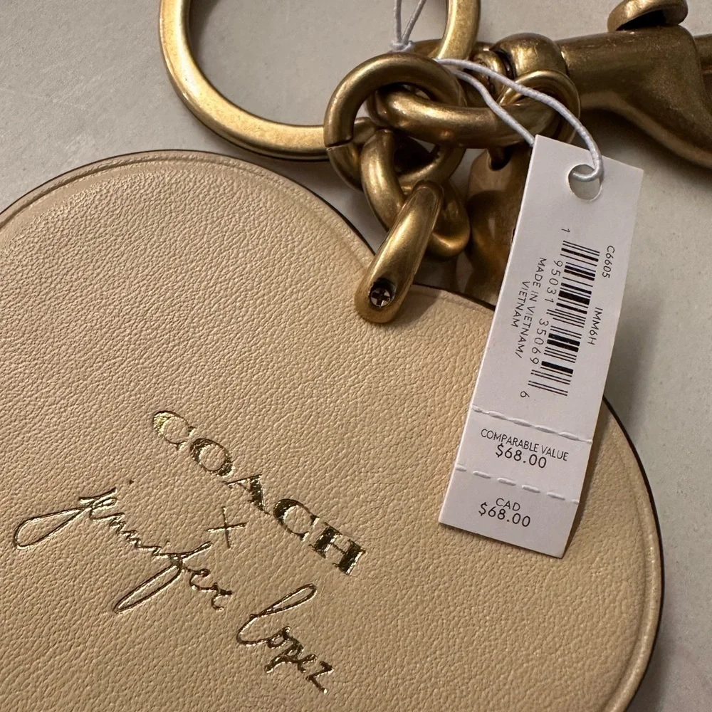 NWT! NEW! Coach x Jennifer Lopez Gold Heart Keychain Bag Charm Limited Edition